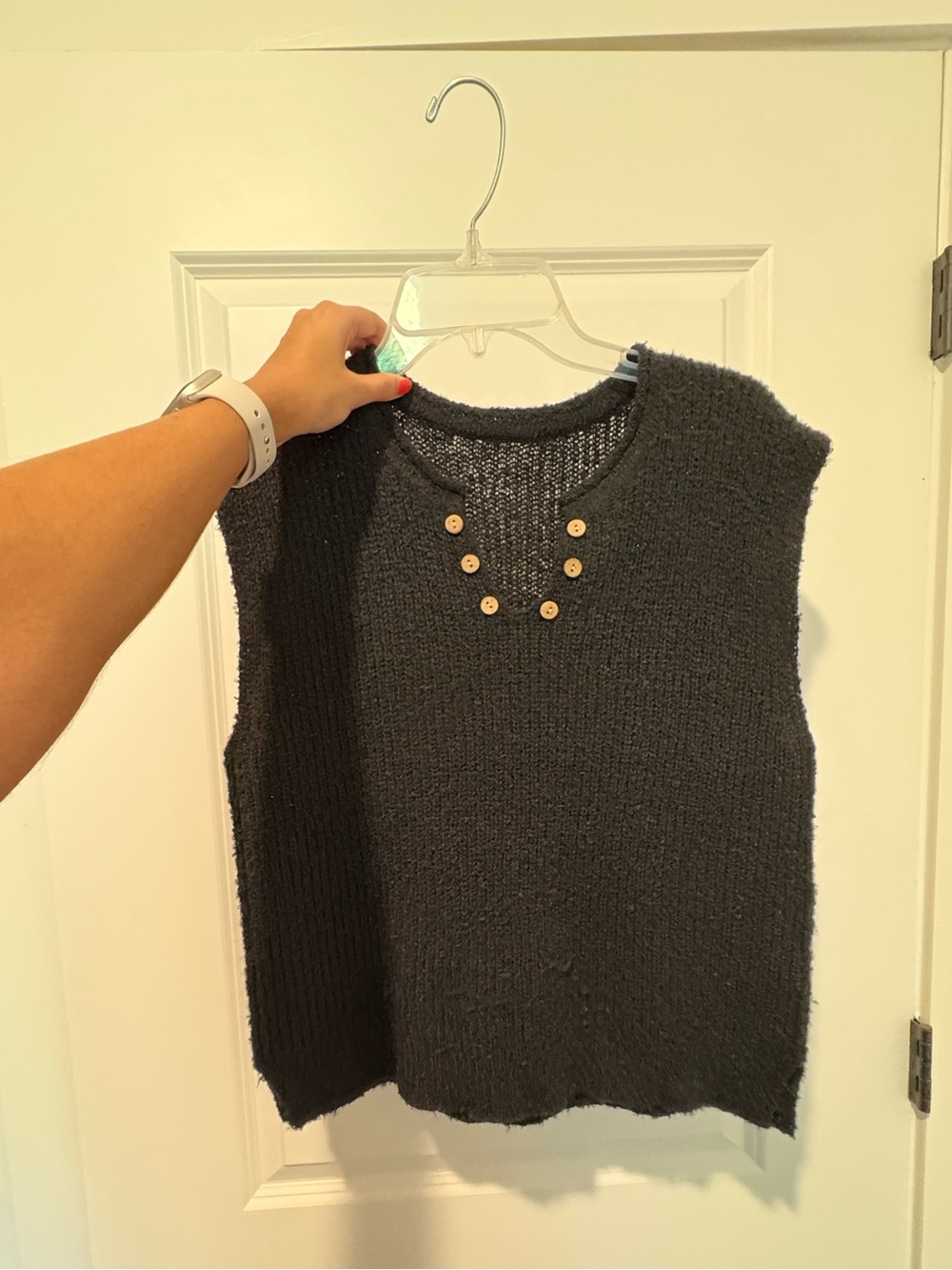 Sleeveless Knit Top with Button Accent - Black